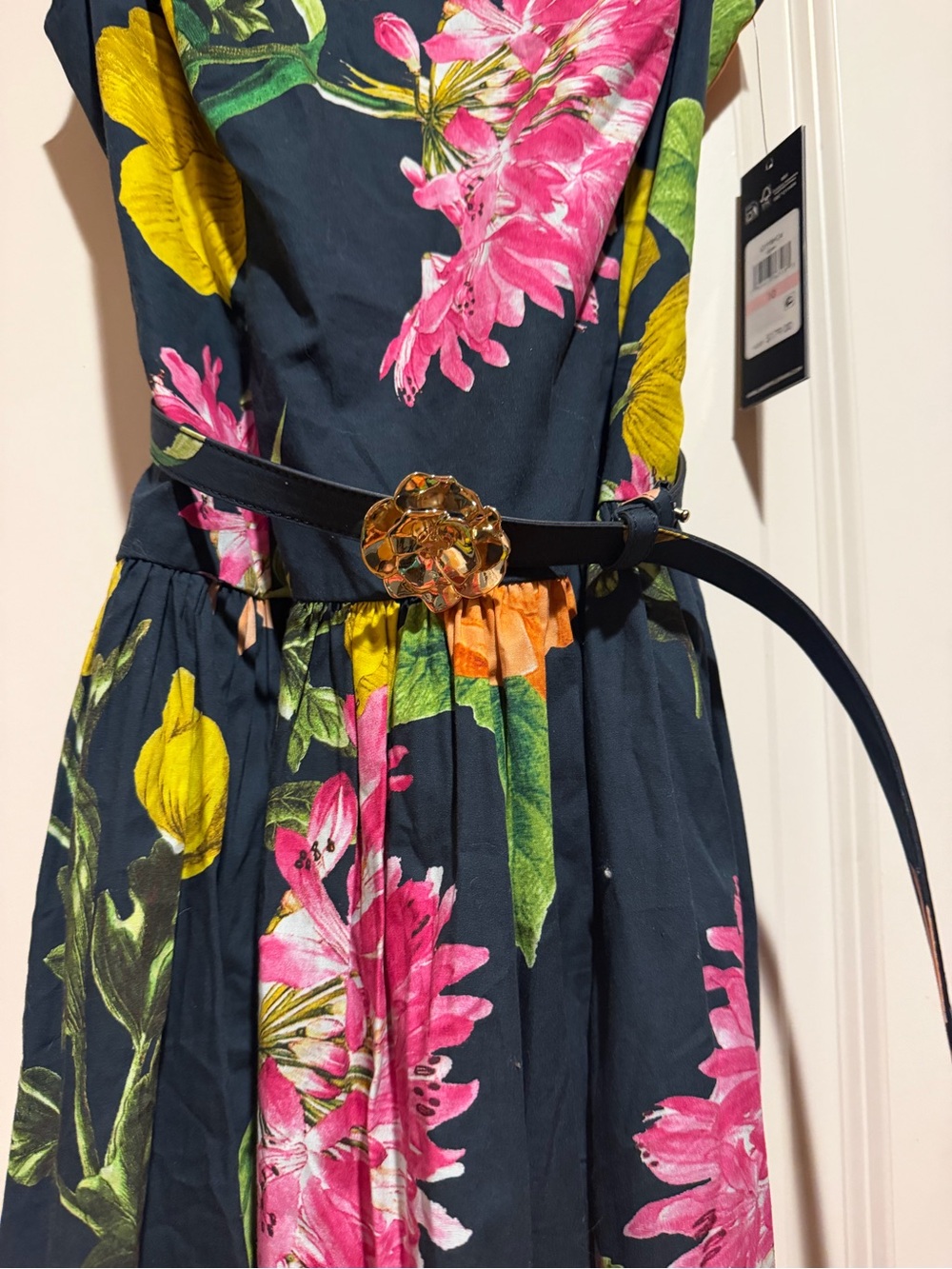 Floral Sleeveless Maxi Dress in Black with Pink & Yellow Blooms - Picture 3 of 5